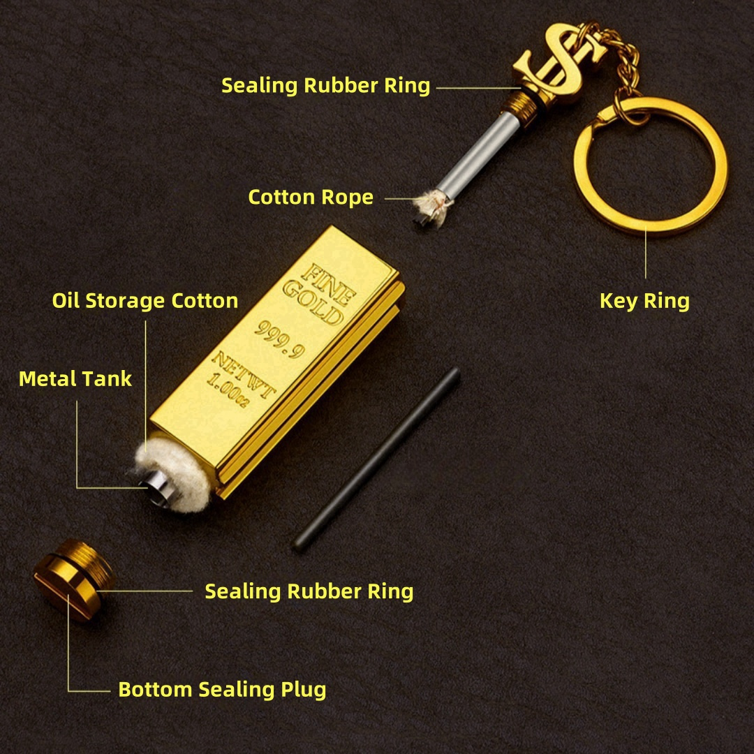 2-pack Windproof Permanent Lighter, Creative Golden Bar Small Match Stick, Multi-functional Metal Kerosene Lighter, Mini Portable Igniter, Suitable for Outdoor Camping Fire-making and Combustion Stick, Gift for Boyfriend (without Oil), Without Battery - Image 8