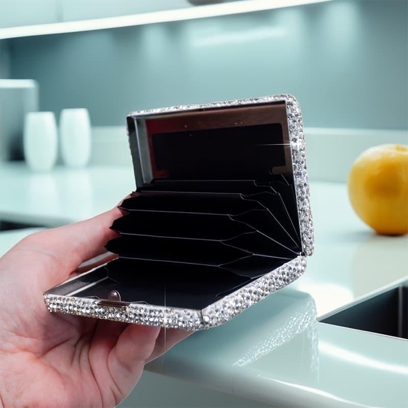 1pc Rhine Precious Stone Encrusted Aluminium Alloy Credit Card Box, Anti-theft Multi-compartment Anti-magnetic Portable Compact Card Case, Driver'S License Cover, Bank Card Storage Box - Image 5