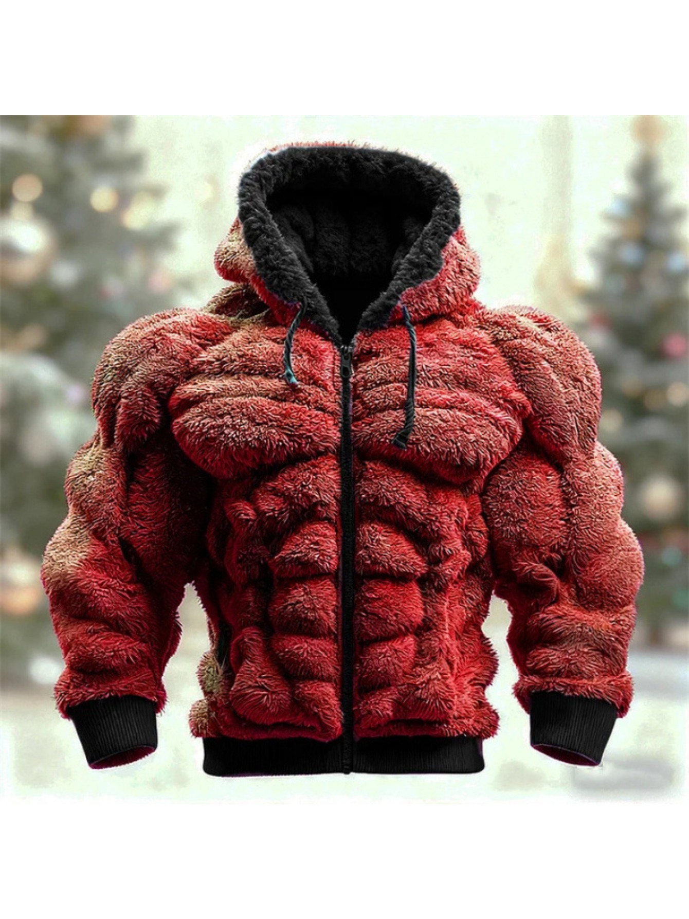 Plus-size Men'S Hoodie | Street Style Hooded Sweatshirt for Autumn and Winter, Suitable for Christmas and All Seasons, Casual Jacket, Fashionable and Trendy, Long Sleeve, Regular Fit, Lapel Collar, Slight Stretch Fabric, Solid and Geometric-Patterne - Image 5