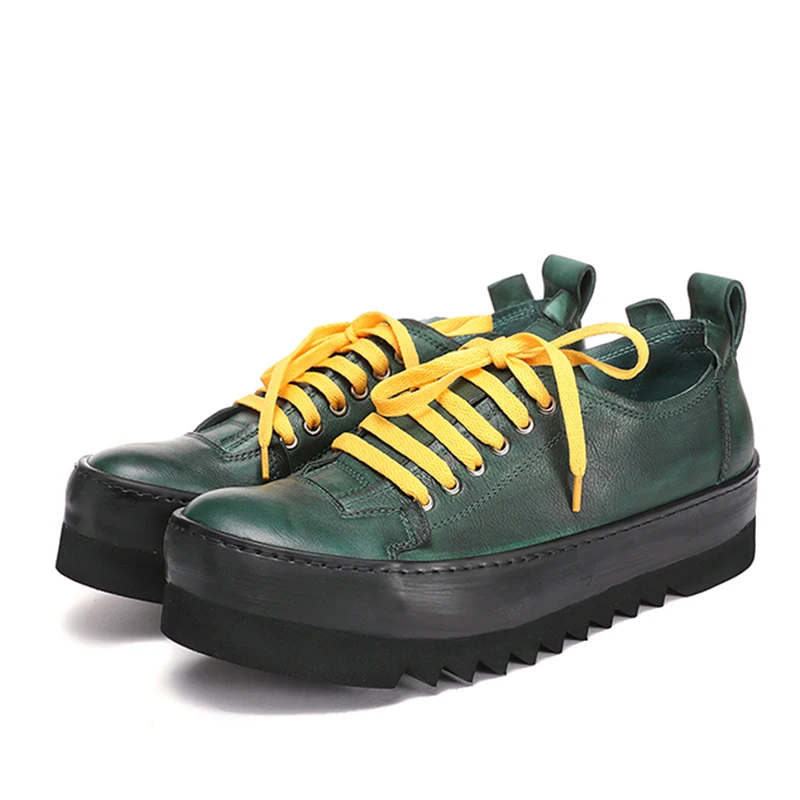 Mens Spring Autumn New Lace Up Thick Bottom Height Increasing Genuine Leather Casual Shoes Outdoor Solid Male Sneakers Shoes - Image 2