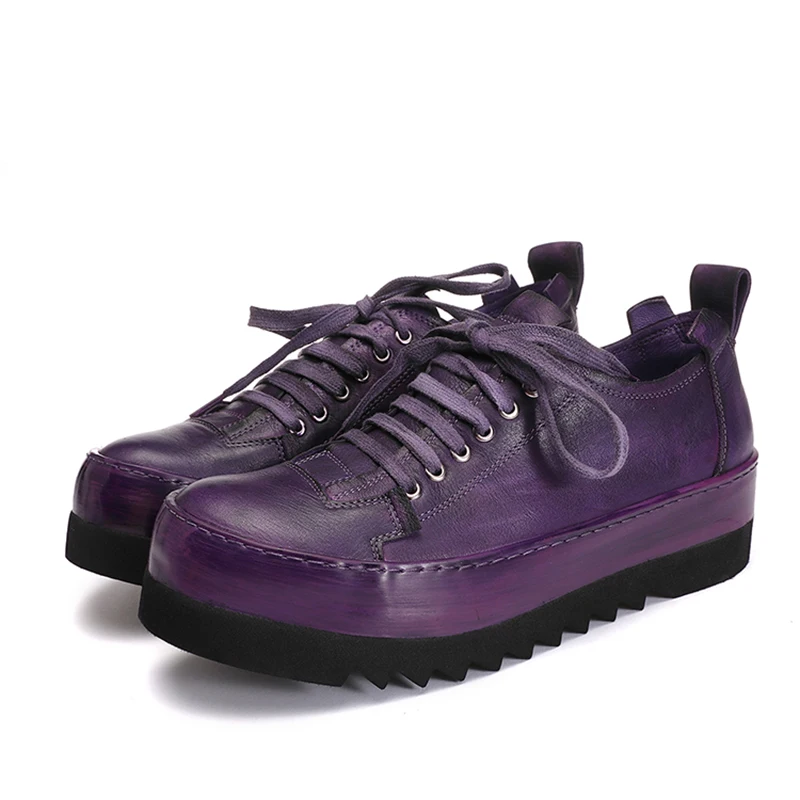 Mens Spring Autumn New Lace Up Thick Bottom Height Increasing Genuine Leather Casual Shoes Outdoor Solid Male Sneakers Shoes - Image 3