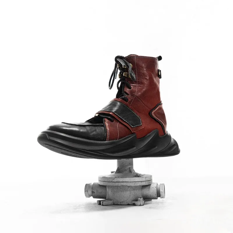 New Fashion Mens Horse Leather High Top Sneakers Biker Riding Designer Genuine Leather Ankle Boots Cargo Work Safety Shoes Male - Image 2