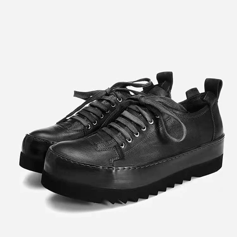 Mens Spring Autumn New Lace Up Thick Bottom Height Increasing Genuine Leather Casual Shoes Outdoor Solid Male Sneakers Shoes - Image 5