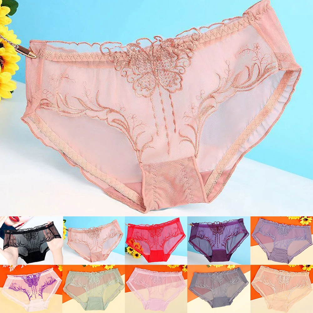 Comfy Women Knicker Brief High Stretch Lace Underwear Lingerie Nylon Regular See-through Sexy Sheer Panties Solid Color - Image 3