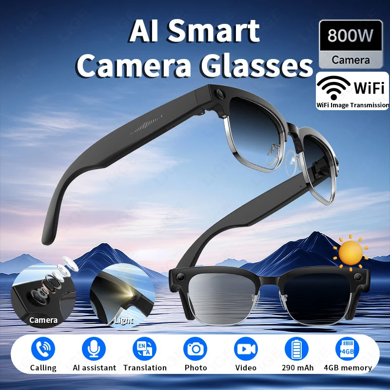 AI Smart Glasses with 8MP Camera Anti-shake Video Recording Languages Translati…