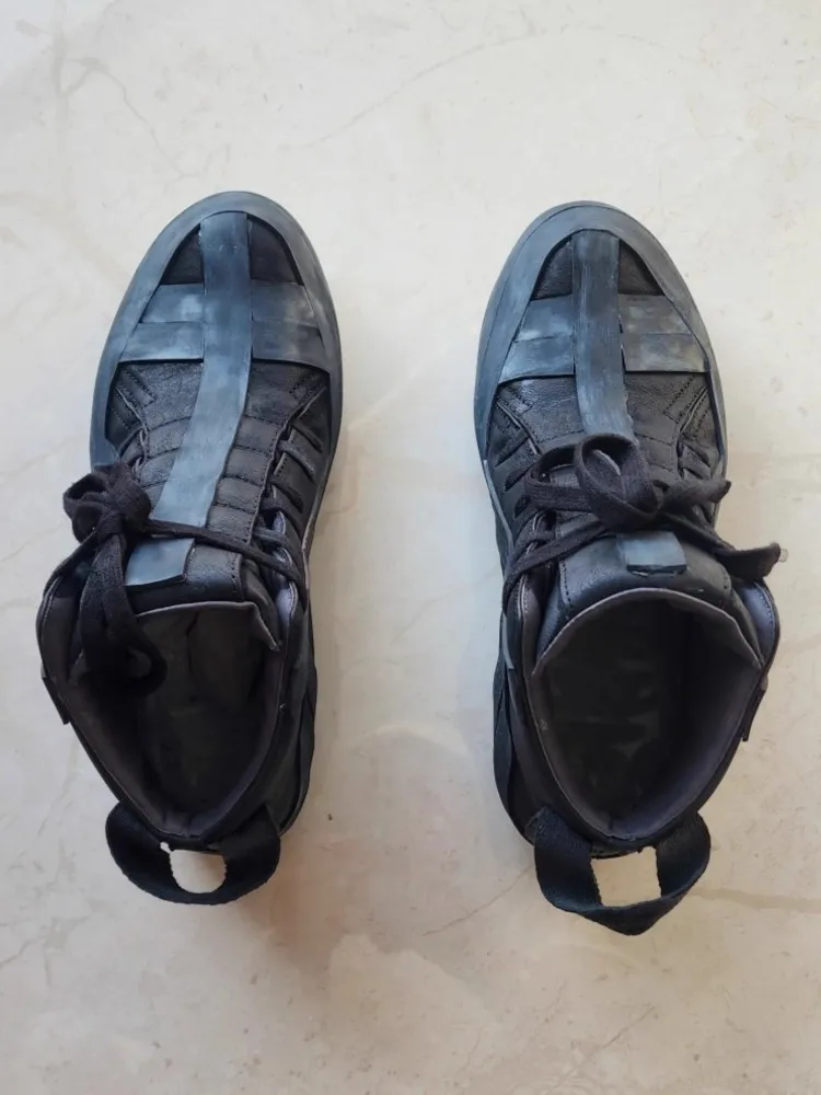 Designer Gothic Men Handmade Genuine Leather Casual High Top Sneakers Hip Hop Thick Bottom Lace Up Vintage Cargo Short Boots - Image 5