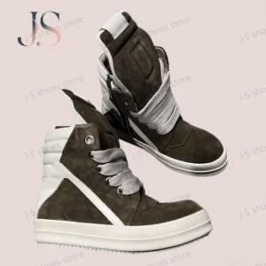 R-o Designer Men Shoe Ankle Boot Brown Women Sneaker High Top Casual Shoes Cow Suede Boots Jumbo Laces Zipper Leather Sneakers