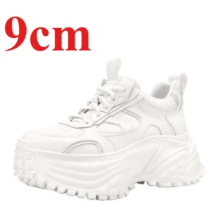 Genuine Leather Thick Soled Shoes 9cm Design White Sneakers Height Increasing Shoe Comfortable Breathable Versatile Casual Shoes