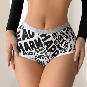 1pcs New Style Panty Letter Print Sexy Women's Boyshort Shiny Charming Female Underpants Soft Comfortable Lady Briefs Underwear