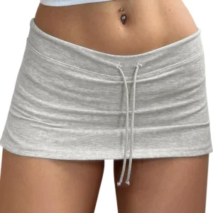Womens Micro Mini Gym Skirts 2025 Summer Low Waisted Side Slit Yoga Skirt Sexy Drawstring Athletic Skirt