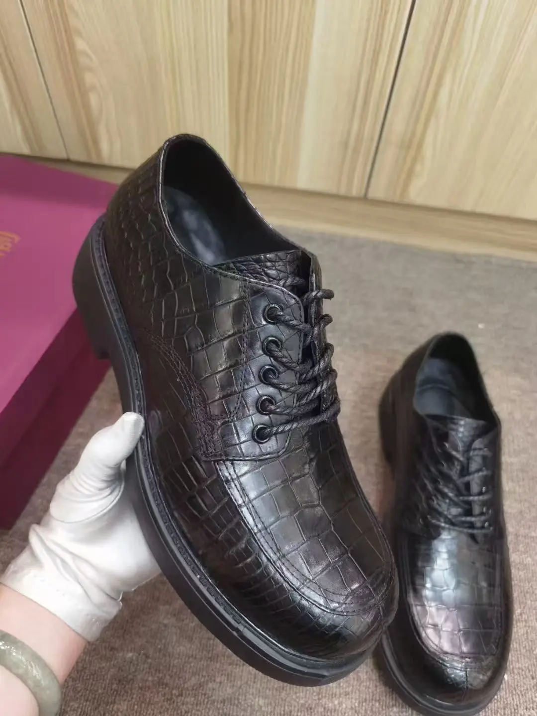 Luxury Crocodile Skin Men's Sneakers 100% Genuine Real Durable Solid Top Quality Shoe Leisure Fashion Men Official Shoe Black