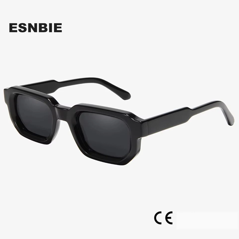 High Quality Black Thick Rectangular Sunglases Men Womens Polarized Acetate Punk Square Eyewear Shades UV400 Rock Hip Hop Style