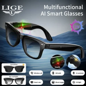 AI Smart Glasses UV Protection Translation Sunglasses Sport Music Eyeglass Heart Rate Body Temperature Monitor Bluetooth Glasses
