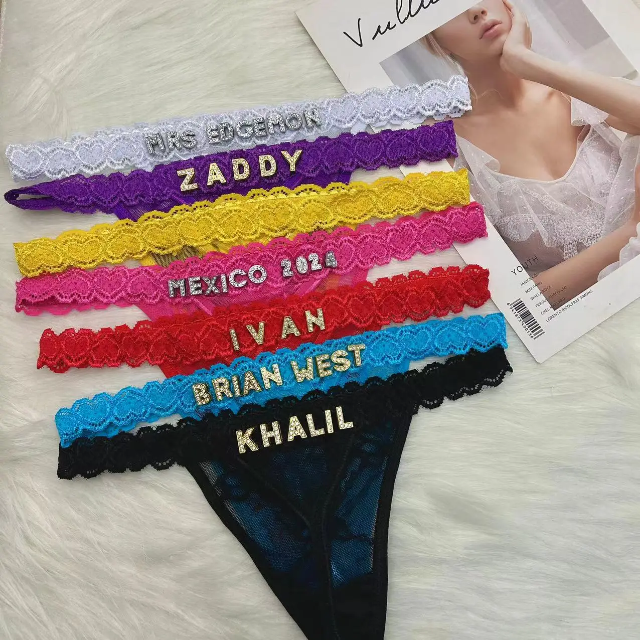 Custom Thong Panties with Name DIY Rhinestone Letter Thongs Sexy Customized Und…