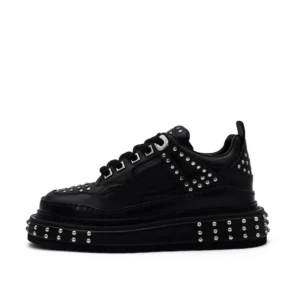 Luxury Sneakers Rivet Fashion Casual Leather Shoes Men's Genuine Leather Handmade Cowhide Punk Style Black Platform Shoes