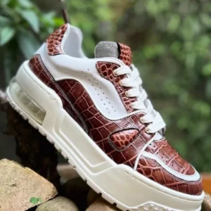 Korean Style Crocodile Patterned Men Cow Leather Shoes Thick Soled Casual Footwear Fashion Low Cut Height Increasing Sneakers