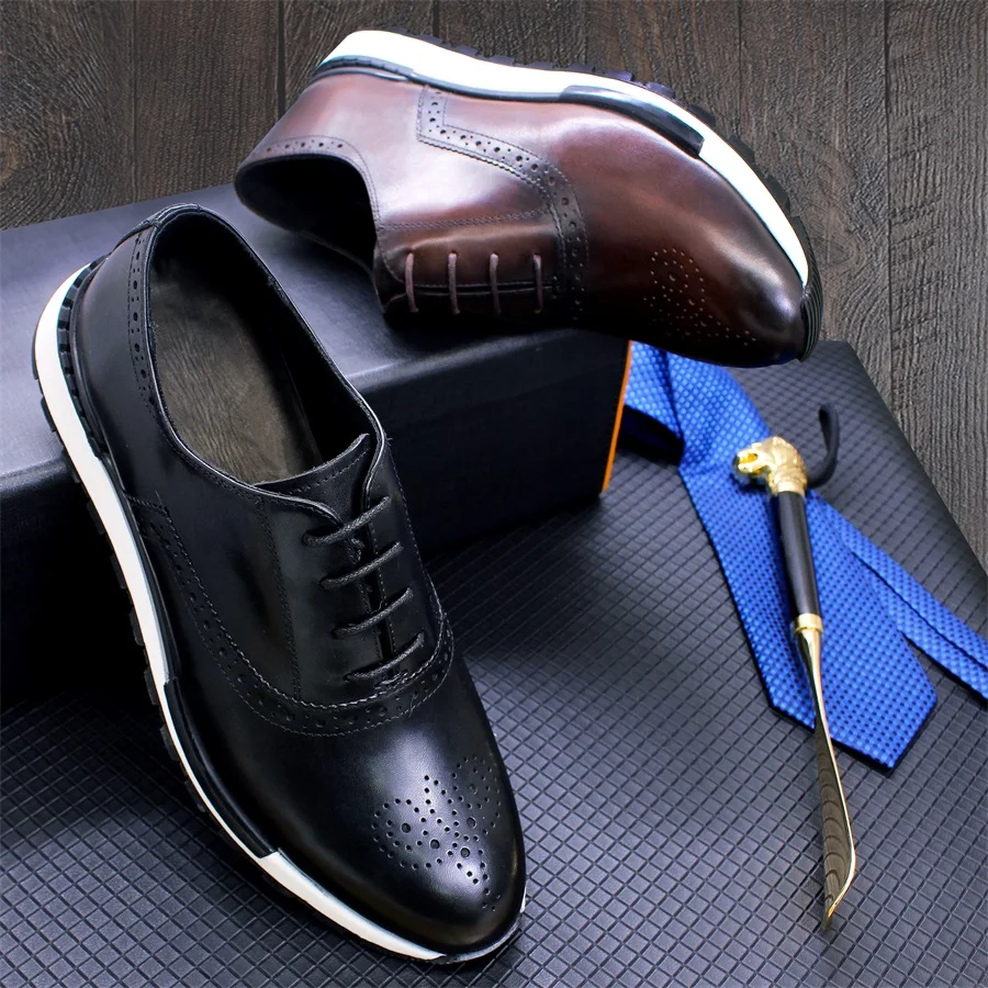 Casual Leather Men's Shoes Lace Up Comfortable Non-Slip Sole Brogue Sneakers Wedding Date Prom Men's Premium Leather Shoes. - Image 6