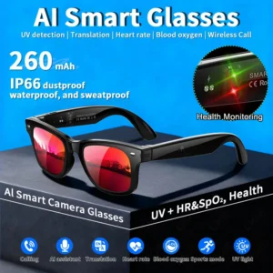 Bluetooth Glasses UV Detection AI Smart Motion Glasses Call Music Heart Rate Blood Oxygen Body Temperature Monitor Smart Eyewear