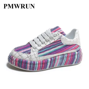Fashion Sneakers Women Trend 2025 New High quality Platform Lace Up Rhinestone Women Casual Shoes Fashion Shiny Ladies Shoes