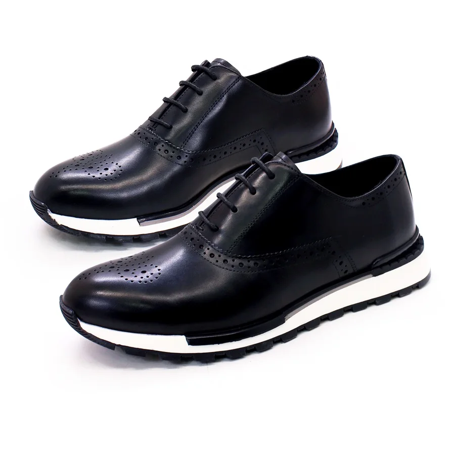 Casual Leather Men's Shoes Lace Up Comfortable Non-Slip Sole Brogue Sneakers Wedding Date Prom Men's Premium Leather Shoes. - Image 5