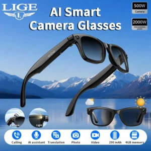 New AI 5MP Camera Smart Glasses 290mAh Waterproof Voice Call Music Bluetooth Smart Sunglasses Video Record Translation Glasees