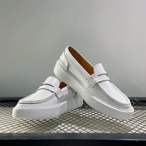 New Luxury Fashion Casual Leather Shoes Men Outdoor Hiking Sneakers Trend Slip On Genuine Leather Thick Sole Beach Shoes Loafers