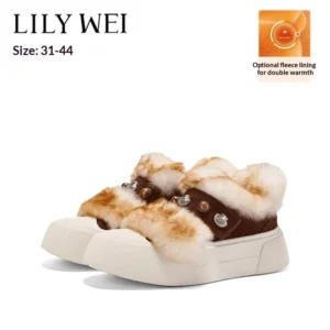 Autumn and winter new round-toe suede real wool thick-soled casual sneakers daily large size small size flat warm women's boots