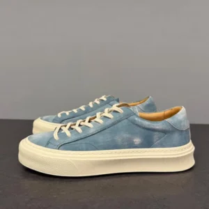 Trendy Low Top Mens Shoes Spring Casual Breathable Genuine Leather Fashion Mens Round Toe Lace Up Walk Non Slip Chic Sneakers