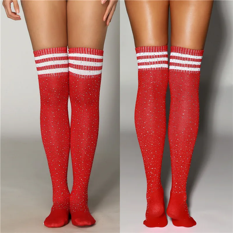 Rhinestone Gladiator High-Stockings Crystal Glitter Women Over-Knee Striped Thigh-High Nylon Stockings Student Fashion Accessory - Image 5