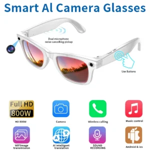 New 8MP HD Camera Smart Glasses Bluetooth Music Playback Voice Assistant AI Glasses Waterproof Sports Video Recording Sunglasses