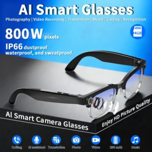 New AI Smart Glasses 800W Pixel Camera Bluetooth Call Voice Assistant Sunglases Music Player Translate 6K Antiblue Light Glasses