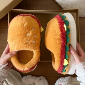 House Fuzzy Female Home Slippers Women Winter Warm Plush Burger Hamburger Indoor Funny Cute Floor Home Room Shoes Flat Casual