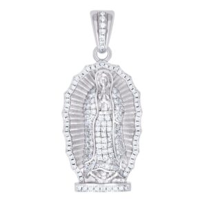 925 Sterling Silver Unisex Cubic Zirconia Virgin Mary/guadalupe Religious Charm Pendant Necklace 43.4x19.2mm Wide-Pendant for Women