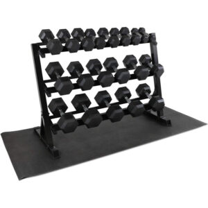 Rubber Coated Hex Dumbbell Set, Multiple Weight & Color Choices Available - Dumbbells with Rack Stand and Mat (550/1200/2100/3000 LB)