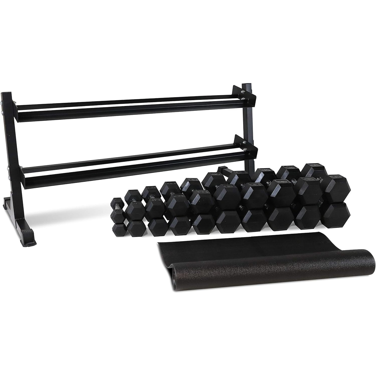 Rubber Coated Hex Dumbbell Set, Multiple Weight & Color Choices Available - Dumbbells with Rack Stand and Mat (550/1200/2100/3000 LB) - Image 14