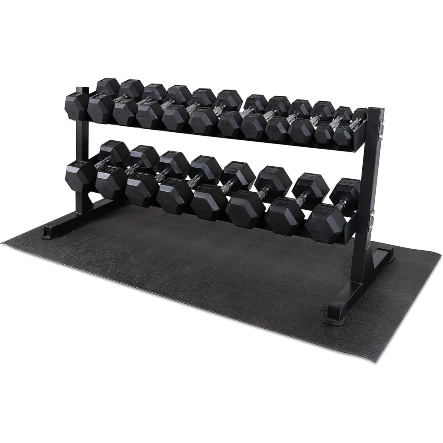 Rubber Coated Hex Dumbbell Set, Multiple Weight & Color Choices Available - Dumbbells with Rack Stand and Mat (550/1200/2100/3000 LB) - Image 5