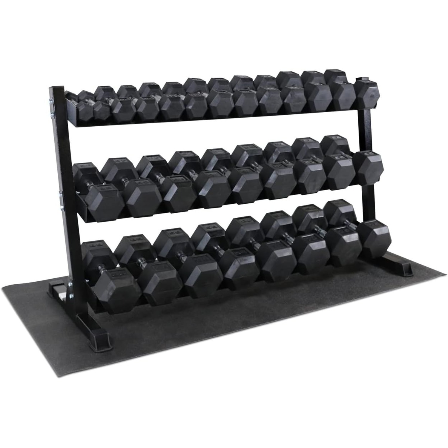 Rubber Coated Hex Dumbbell Set, Multiple Weight & Color Choices Available - Dumbbells with Rack Stand and Mat (550/1200/2100/3000 LB) - Image 2