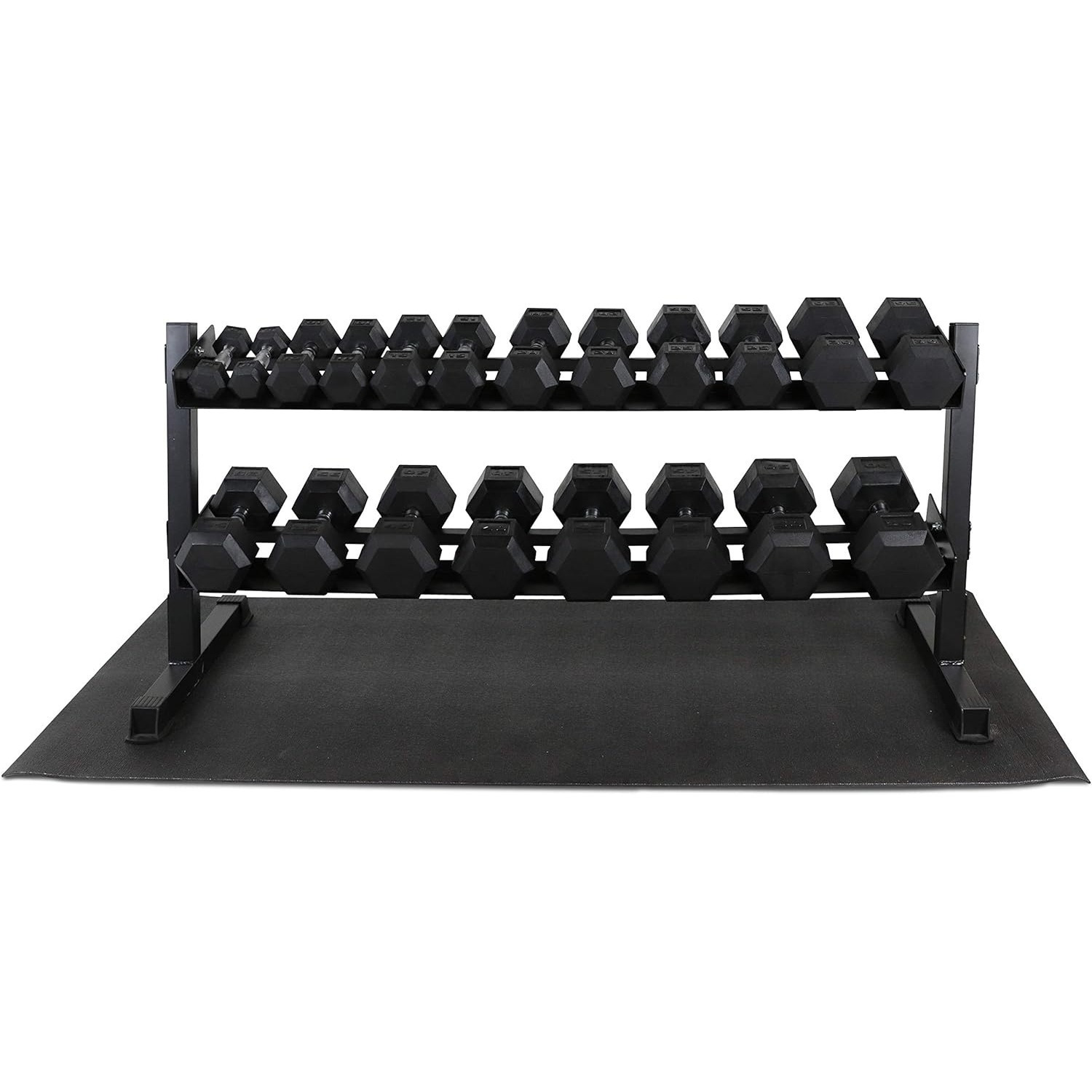 Rubber Coated Hex Dumbbell Set, Multiple Weight & Color Choices Available - Dumbbells with Rack Stand and Mat (550/1200/2100/3000 LB) - Image 13
