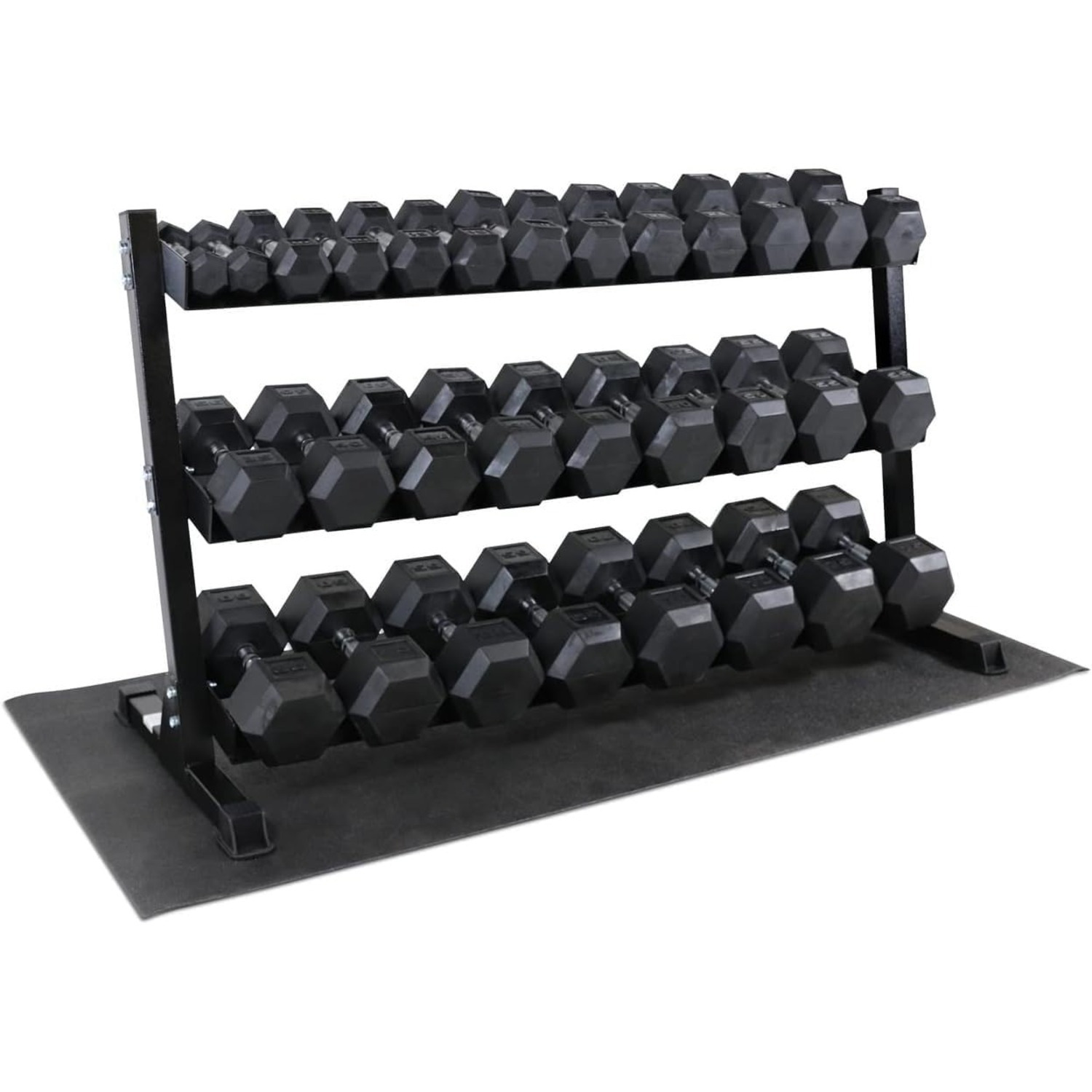 Rubber Coated Hex Dumbbell Set, Multiple Weight & Color Choices Available - Dumbbells with Rack Stand and Mat (550/1200/2100/3000 LB) - Image 8