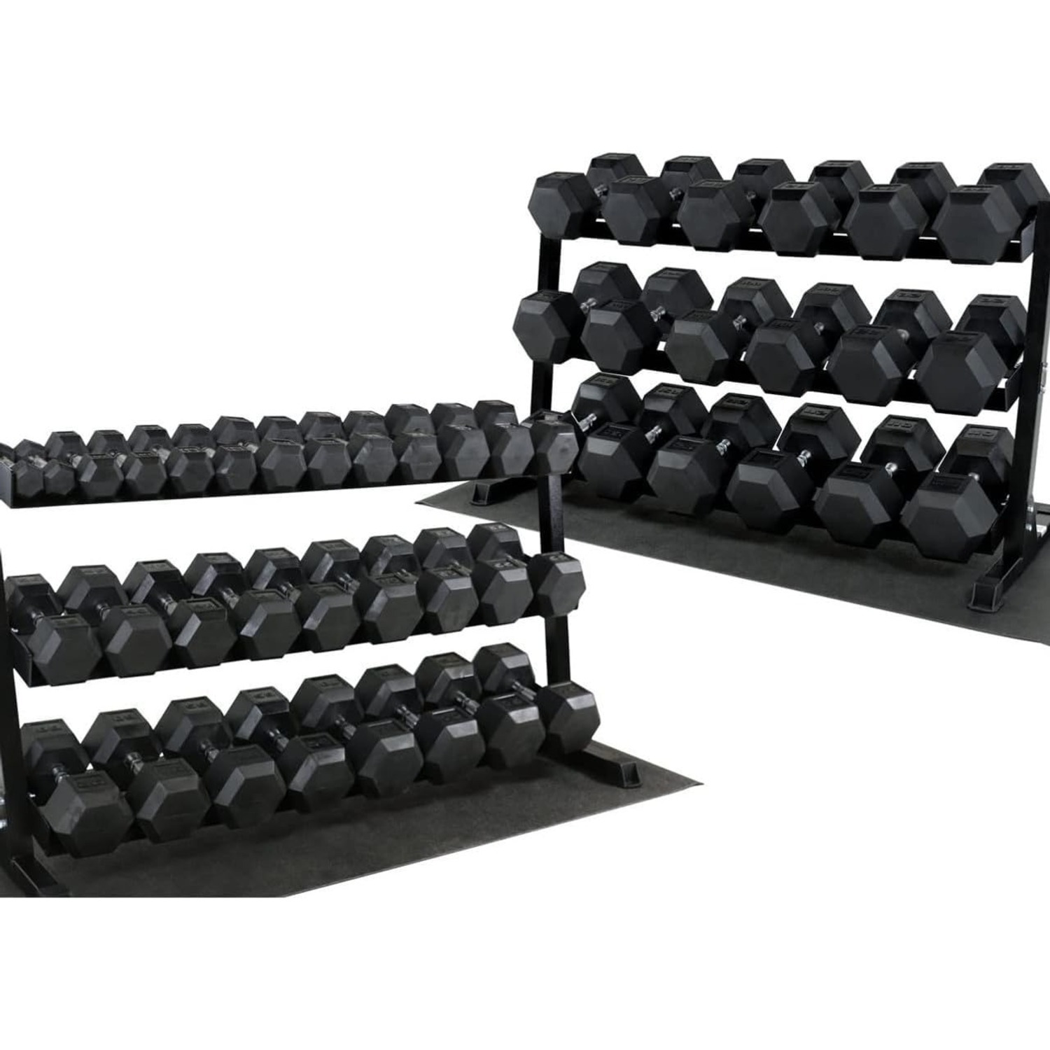 Rubber Coated Hex Dumbbell Set, Multiple Weight & Color Choices Available - Dumbbells with Rack Stand and Mat (550/1200/2100/3000 LB) - Image 12