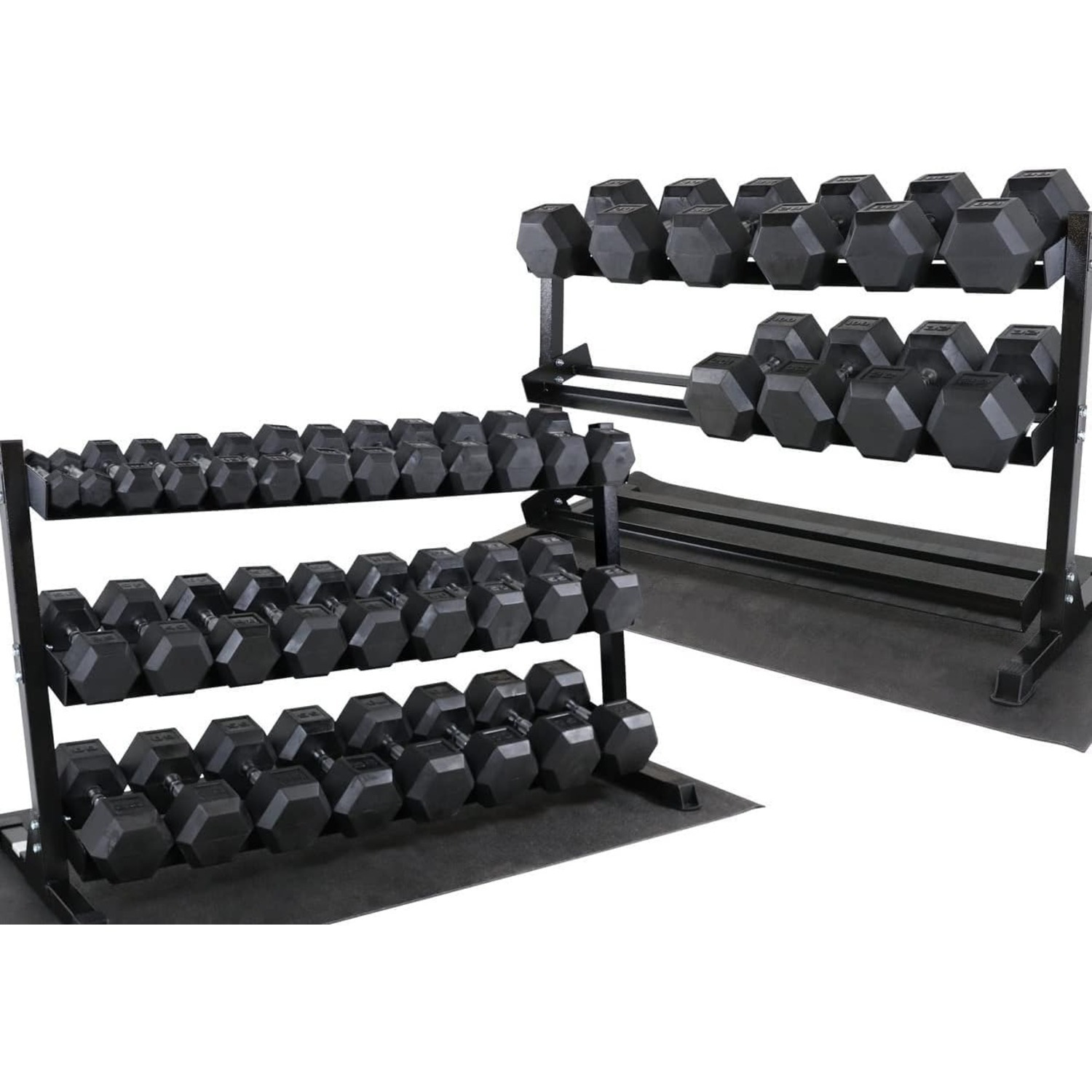 Rubber Coated Hex Dumbbell Set, Multiple Weight & Color Choices Available - Dumbbells with Rack Stand and Mat (550/1200/2100/3000 LB) - Image 10