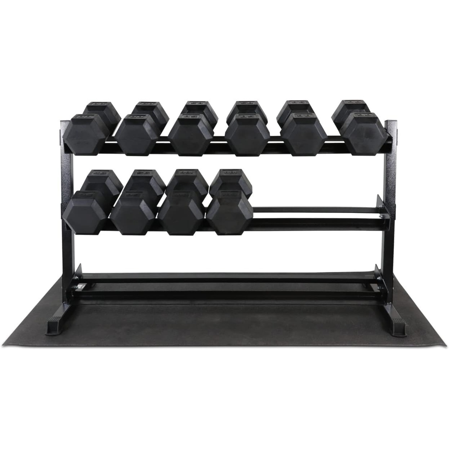 Rubber Coated Hex Dumbbell Set, Multiple Weight & Color Choices Available - Dumbbells with Rack Stand and Mat (550/1200/2100/3000 LB) - Image 22