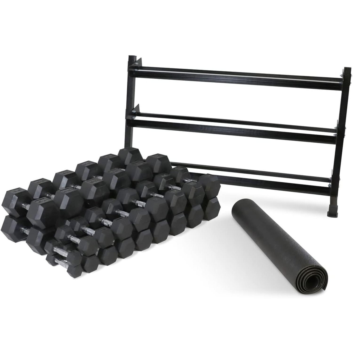 Rubber Coated Hex Dumbbell Set, Multiple Weight & Color Choices Available - Dumbbells with Rack Stand and Mat (550/1200/2100/3000 LB) - Image 20