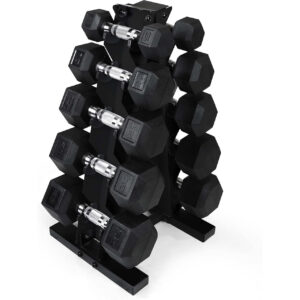 5-25Lb Rubber Coated Hex Dumbbell Set with A Frame Storage Rack Non-Slip Hex Shape for Muscle Toning, Strength Building & Weight Loss