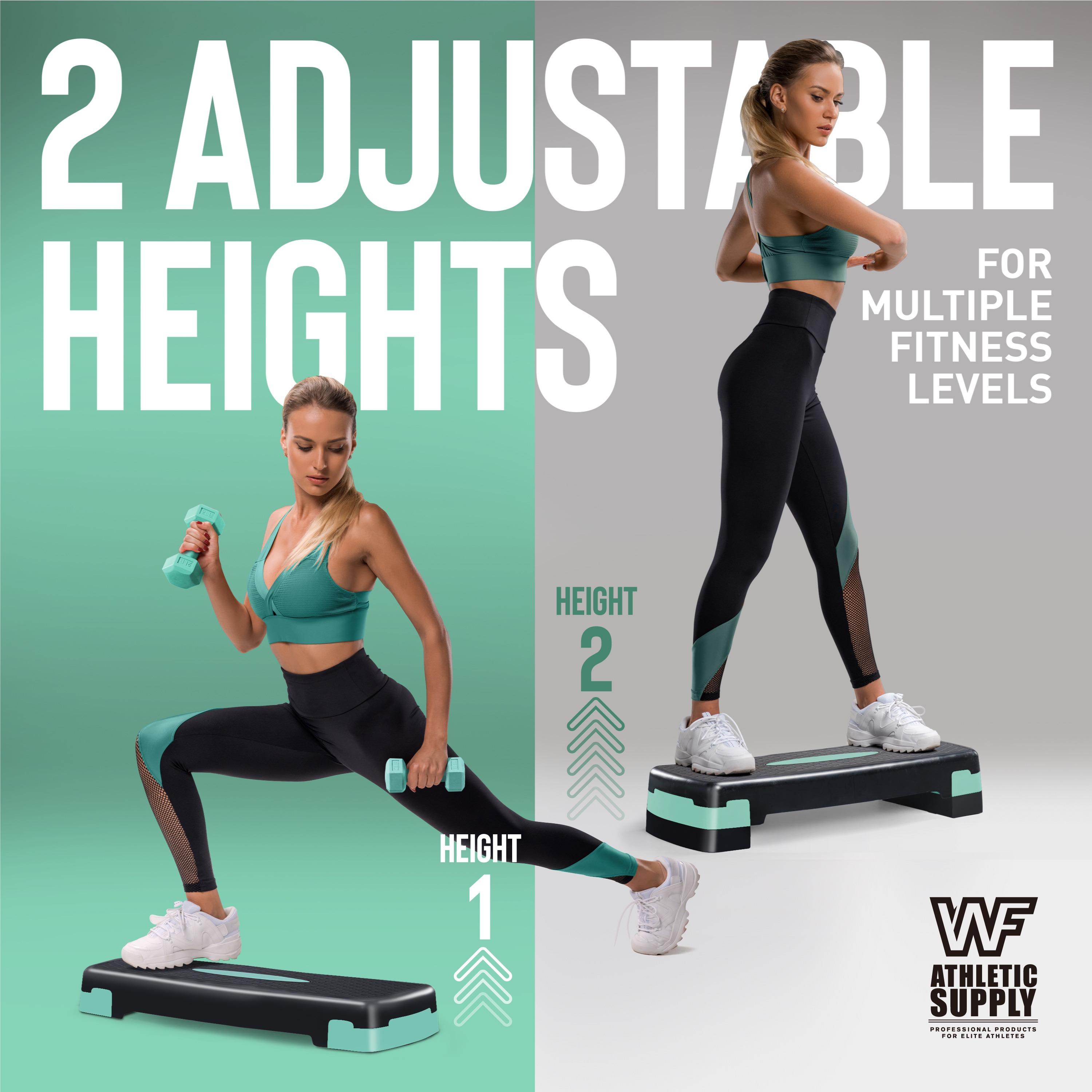 Aerobic Stepper Set with Dumbbells & Measuring Tape, Adjustable Height 2 Level Risers Workout Exercise Step Platform, 3 Colors, the Ultimate Gift for a Joyful Holiday and Merry Christmas - Image 2