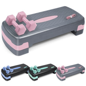 Aerobic Stepper Set with Dumbbells & Measuring Tape, Adjustable Height 2 Level Risers Workout Exercise Step Platform, 3 Colors, the Ultimate Gift for a Joyful Holiday and Merry Christmas