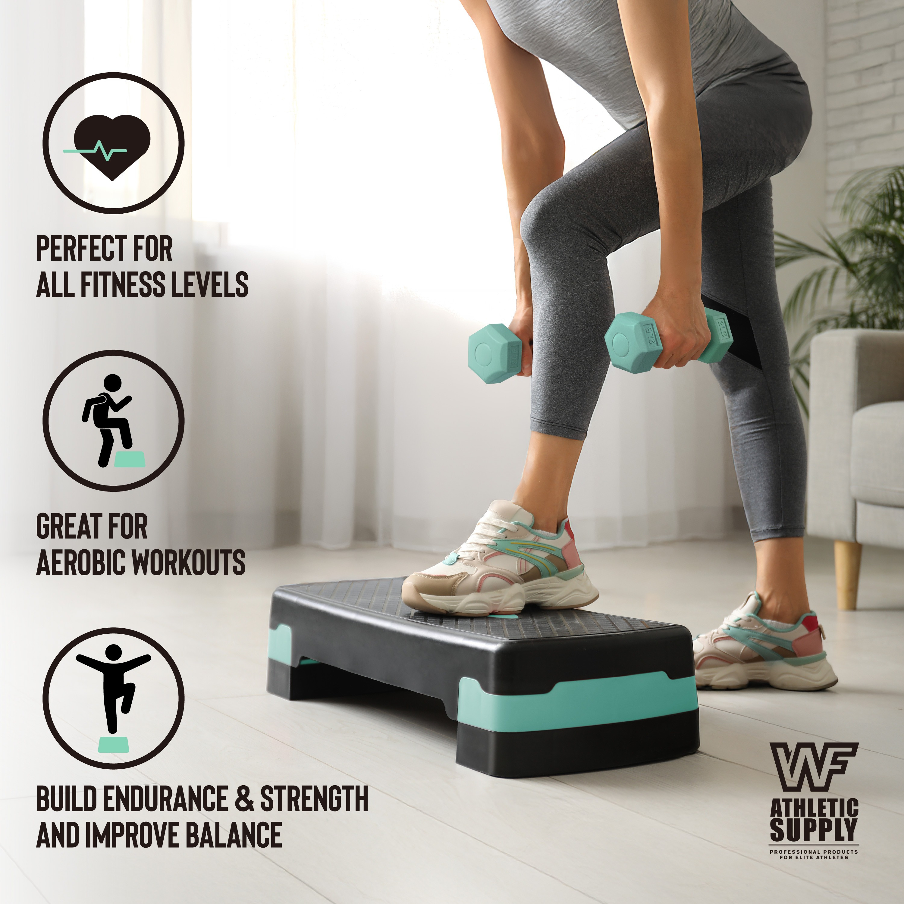 Aerobic Stepper Set with Dumbbells & Measuring Tape, Adjustable Height 2 Level Risers Workout Exercise Step Platform, 3 Colors, the Ultimate Gift for a Joyful Holiday and Merry Christmas - Image 15