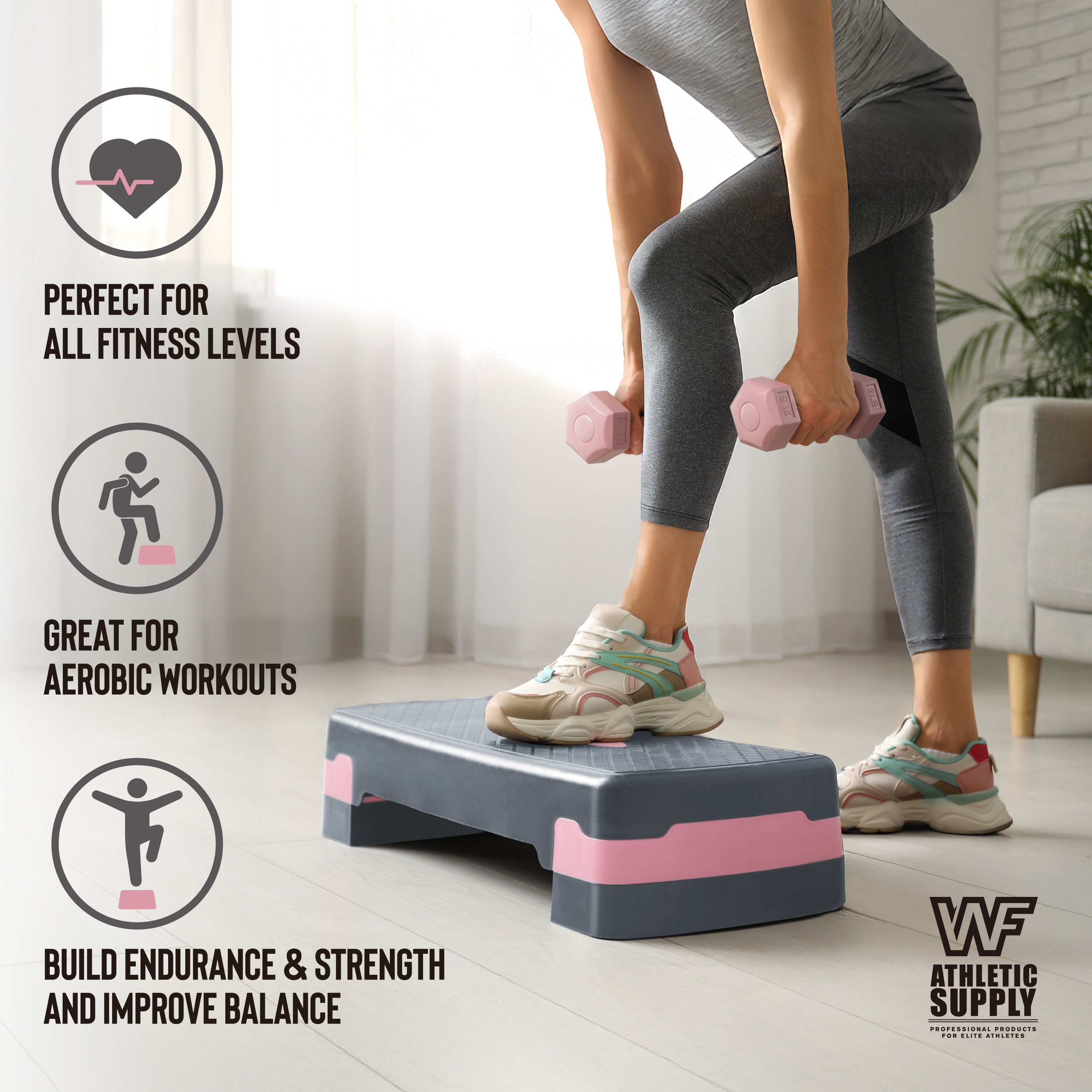 Aerobic Stepper Set with Dumbbells & Measuring Tape, Adjustable Height 2 Level Risers Workout Exercise Step Platform, 3 Colors, the Ultimate Gift for a Joyful Holiday and Merry Christmas - Image 10