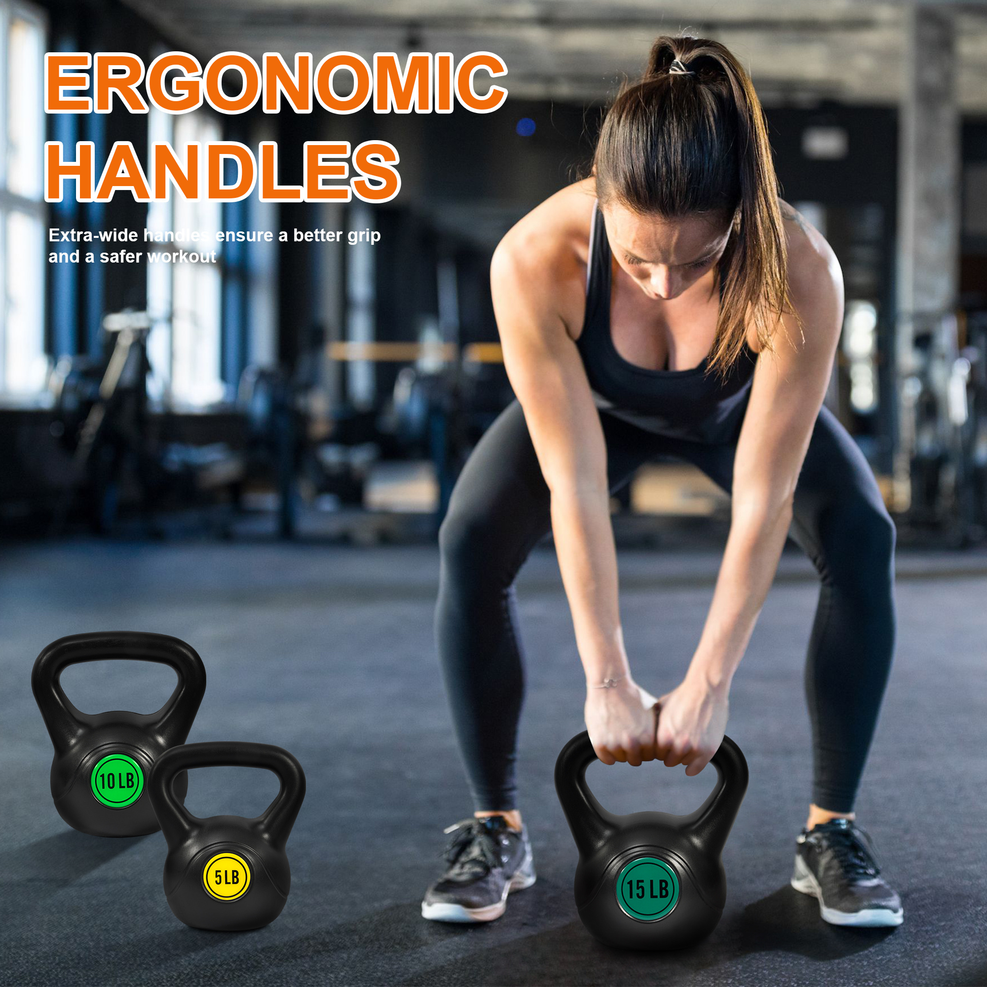 FITVIDS Wide Grip three-piece Kettlebell Exercise Fitness weight sets, consisting of 5 lb., 10 lb., 15 lb., and 20 lb., in sets of 3 or 4 for complete fitness training - Image 10