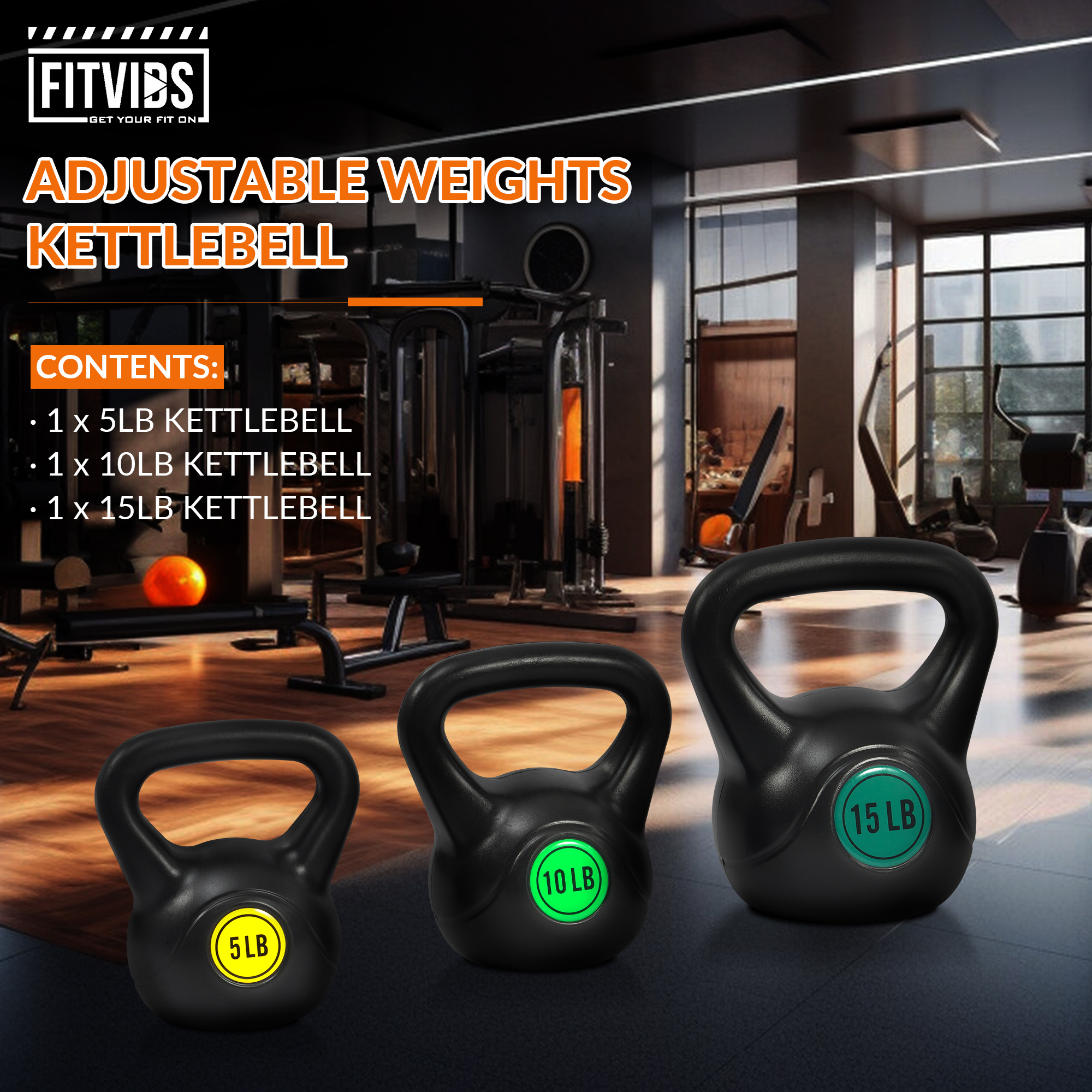 FITVIDS Wide Grip three-piece Kettlebell Exercise Fitness weight sets, consisting of 5 lb., 10 lb., 15 lb., and 20 lb., in sets of 3 or 4 for complete fitness training - Image 12